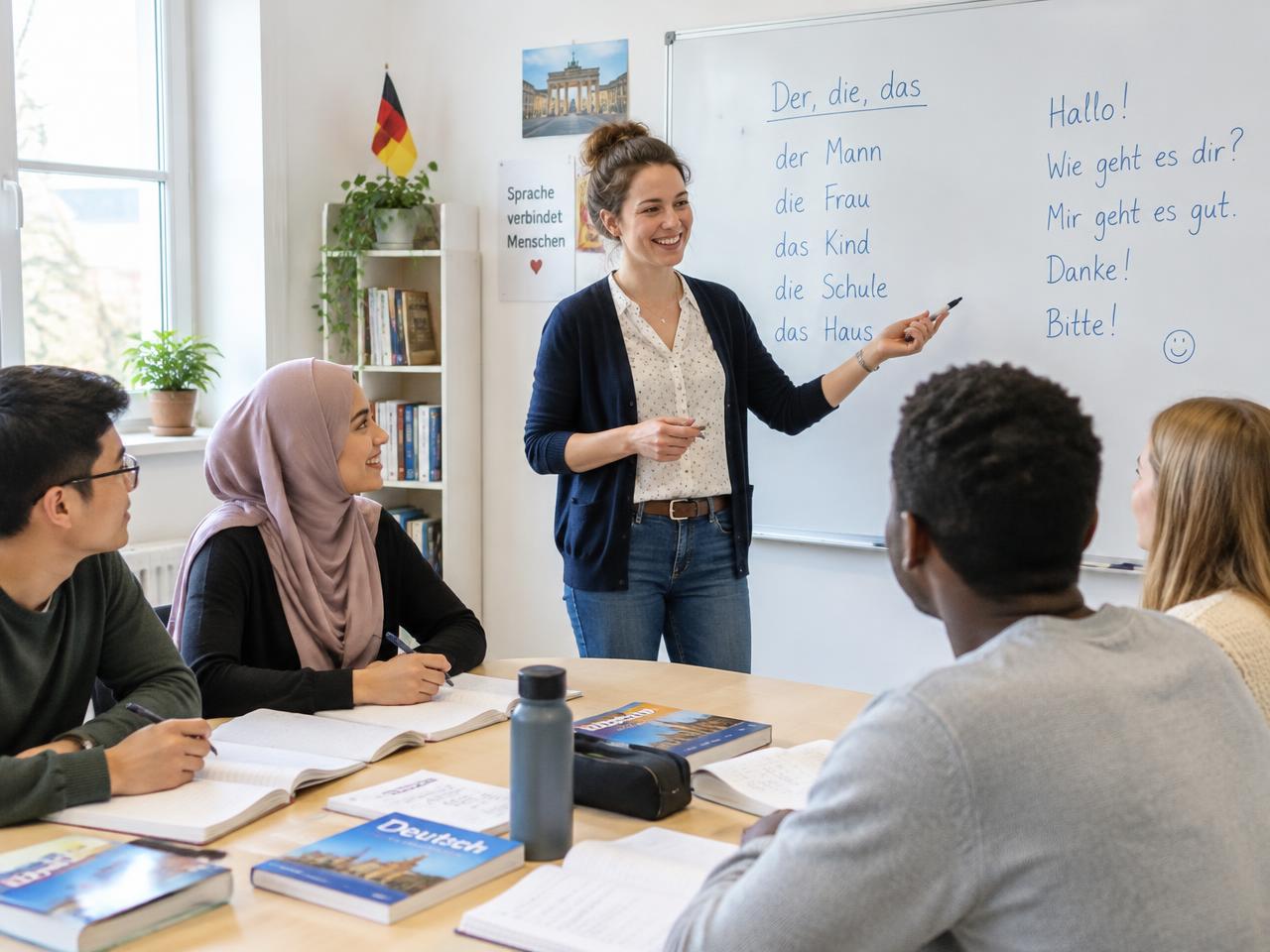 German teacher leading an international class